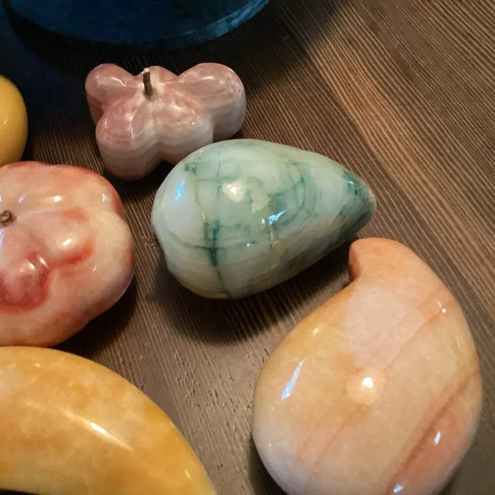 Spectacular Lot of 10Alabaster Stone Hand Carved Fruit And Marble Bowl.